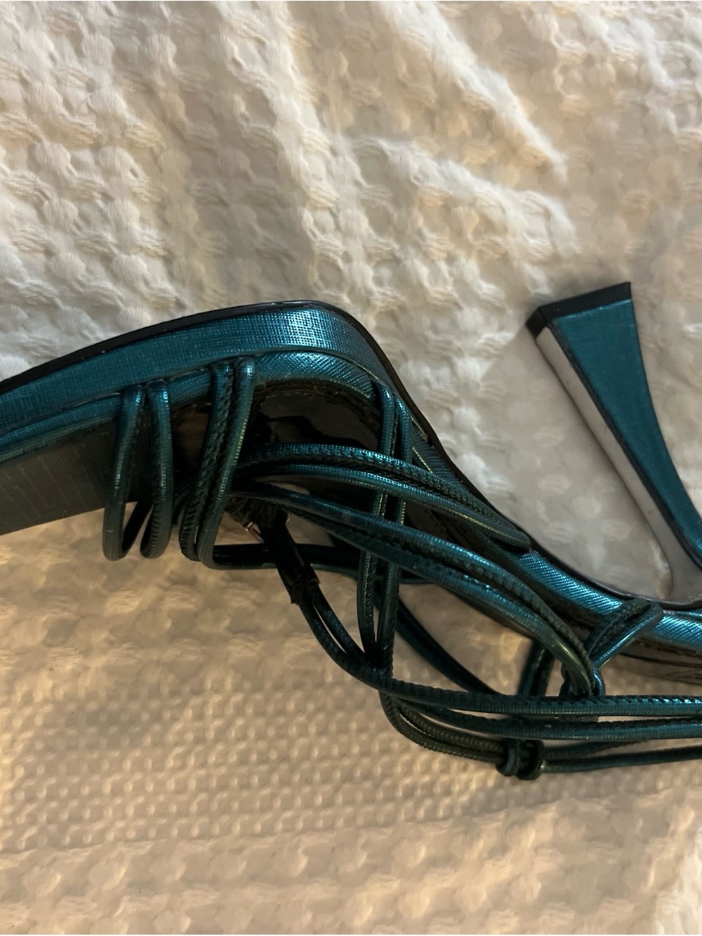 Jennifer Lopez Teal Wrap Lace-Up Square-Toe Heels - Picture 8 of 9